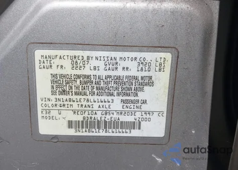 2008 Nissan Sentra 2.0S из США, поврежденный, VIN 3N1AB61E78L616663